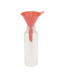red funnel for filling up plastic bottle, isolated