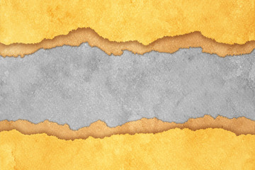 Grunge Gray Torn Paper Background with Brown and Yellow Stripes - 42816853