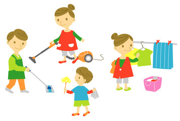 若い家族　掃除/洗濯