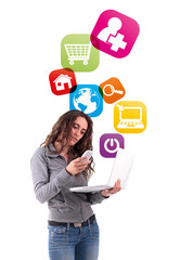 woman with phone and application