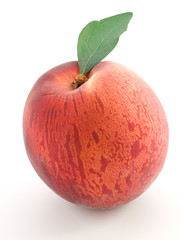 Peach with leaf isolated on white background