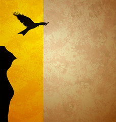 flying bird black sunrise sillhouette grunge orange illustration