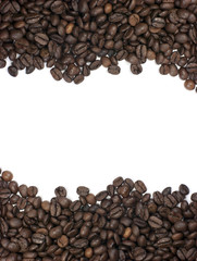Fondo blanco, granos de café, marco