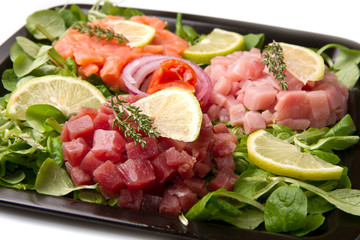 tartara di  salmone, tonno e pesce spada