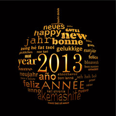 2013, boule dorée multilangues fond noir