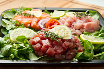 salmon, tuna and swordfish tartare