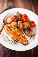 Roasted chicken fillet with oven baked vegetables