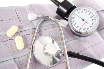 Stethoscope on a real EKG