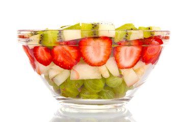 Mixed fruits and berries in glass isolated on white