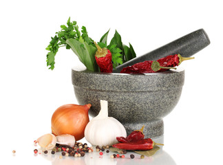 Set of ingredients and spice for cooking isolated on white
