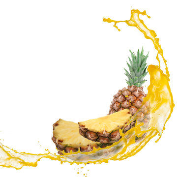 Pineapple with splash isolated on white