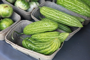 bitter gourds in containers
