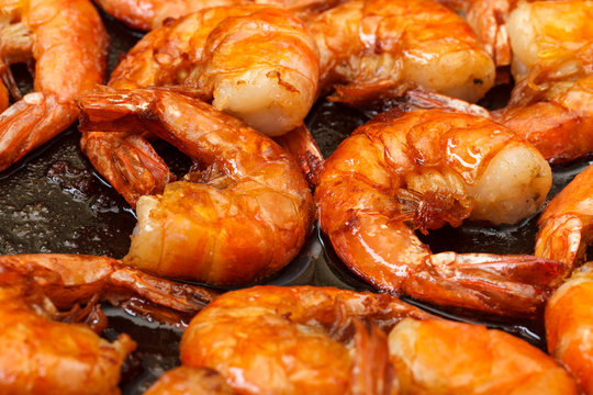 Fried King Prawns in a Frying Pan