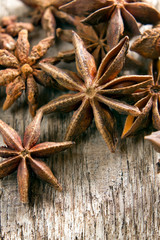 Stars anise on the old  wood