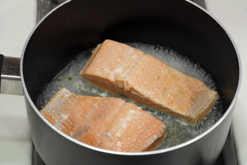 Two Salmon Fillets Poaching