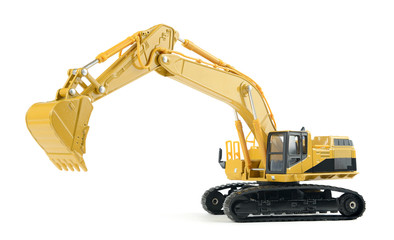 Toy excavator on white background