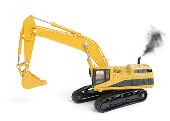 Toy excavator on white background