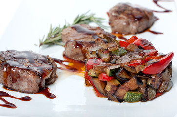 Roasted vegetables and grilled meat