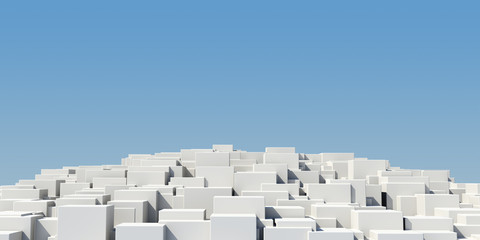 Pedestal of white cubes on a blue background