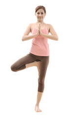 asian girl with yoga pose on white background