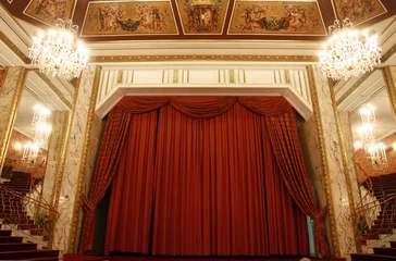 Deurstickers Old theater stage and red curtain © zatletic