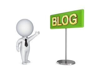 .3d small person showing on a banner BLOG.