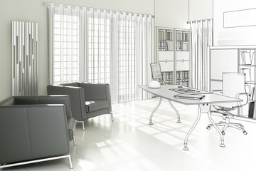 Contemporary designed office (drawing)