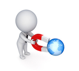 3d small person with a magnet horseshoe.