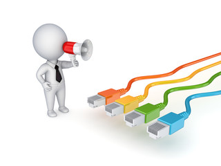 3d small person with colorful patchcords.