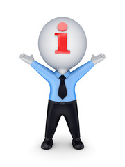 3d small person with an info symbol on face.