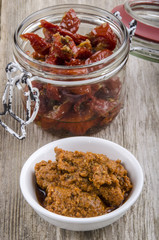 sundried tomato pesto in a white bowl