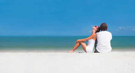 romantic lovers vacation on a tropical beach. honeymoon