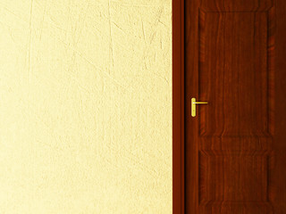 brown door on yellow background