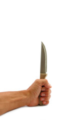 Männerhand mit Messer auf weiß isoliert
