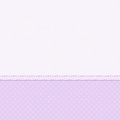 White and violet background with polka dots and ribbon