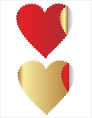 Red and gold Heart Paper Sticker With Shadow Valentine's day © Lasa