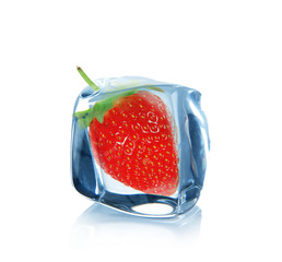 Strawberry in ice cube