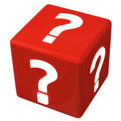 Red cube with question marks 3d