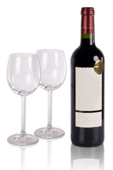 Wine glasses and bottle