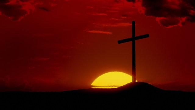 The Risen Christ: Time-lapse sunrise behind Calvary cross