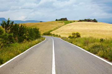 Typical landscape in Val d'Orcia ( Tuscany, Italy) at summer. Ro
