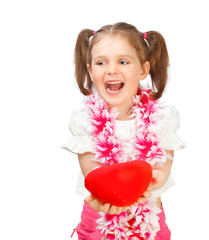 cheerful girl holding heart