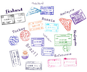 Real visa stamps from 9 countries