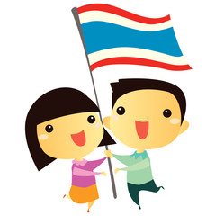 children and thai flag