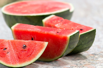 watermelon slices on granite