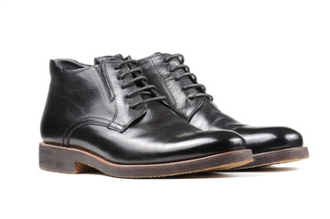 Men's Classic Black Leather Shoes Isolated on White Background