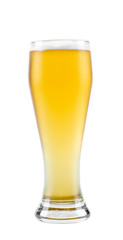 beer into glass on white