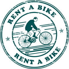 Stamp with bicycle and the words Rent a Bike inside