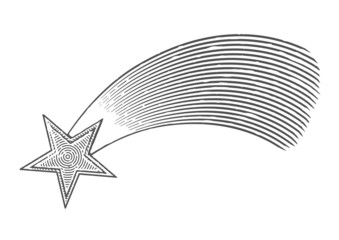 Vector illustration of shooting star in engraved style