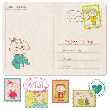 Baby Girl Greeting Postcard with place for your photo and text